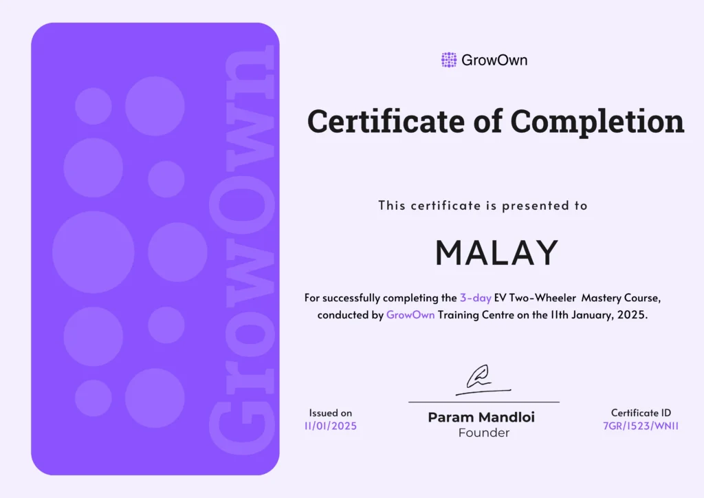 Master Electric Vehicle Technology (In-Campus) certificate of completion training